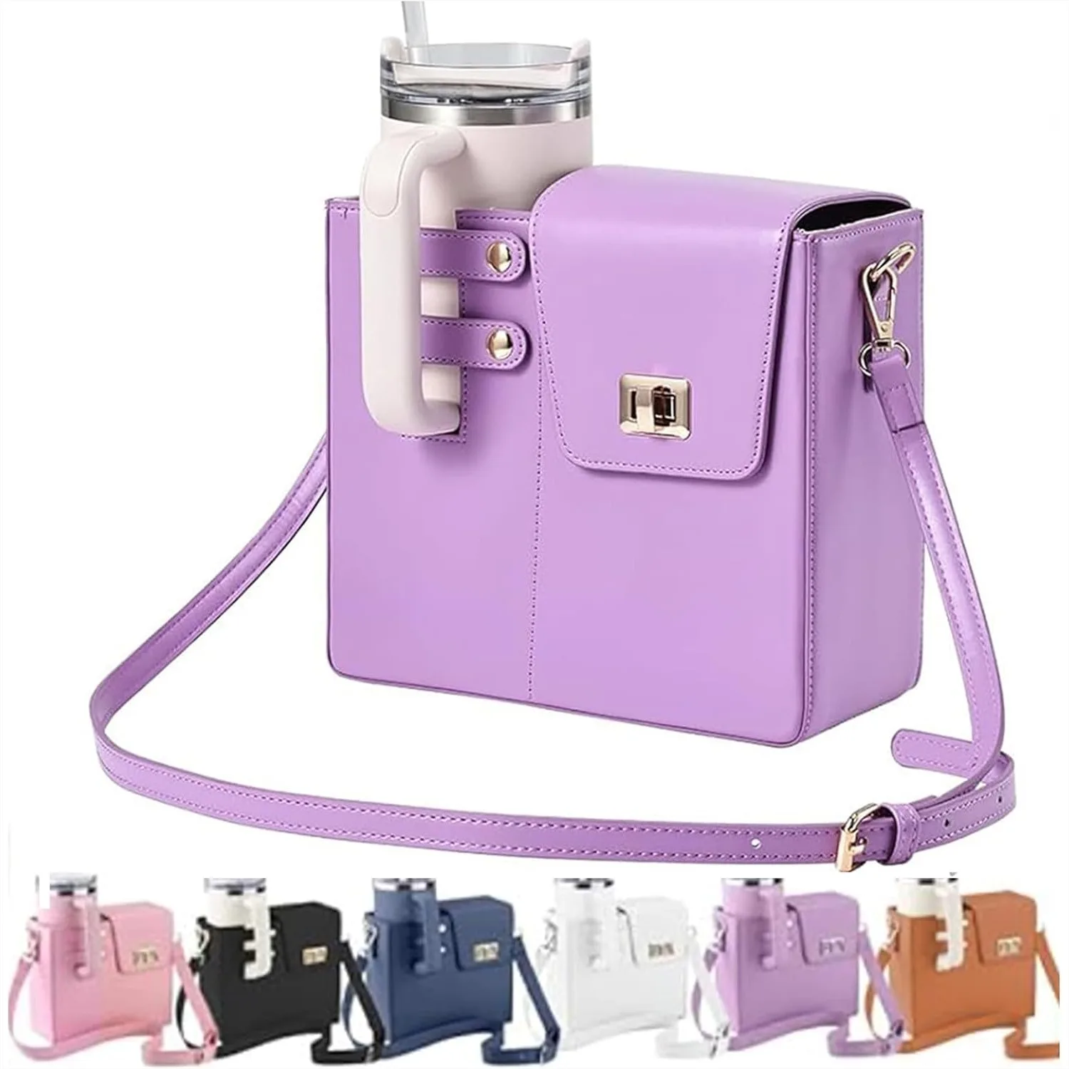 

Women's Multifunctional Leather Water Bottle Carrier Bag with Adjustable Strap for Travel, Gym, and Outdoor Activities