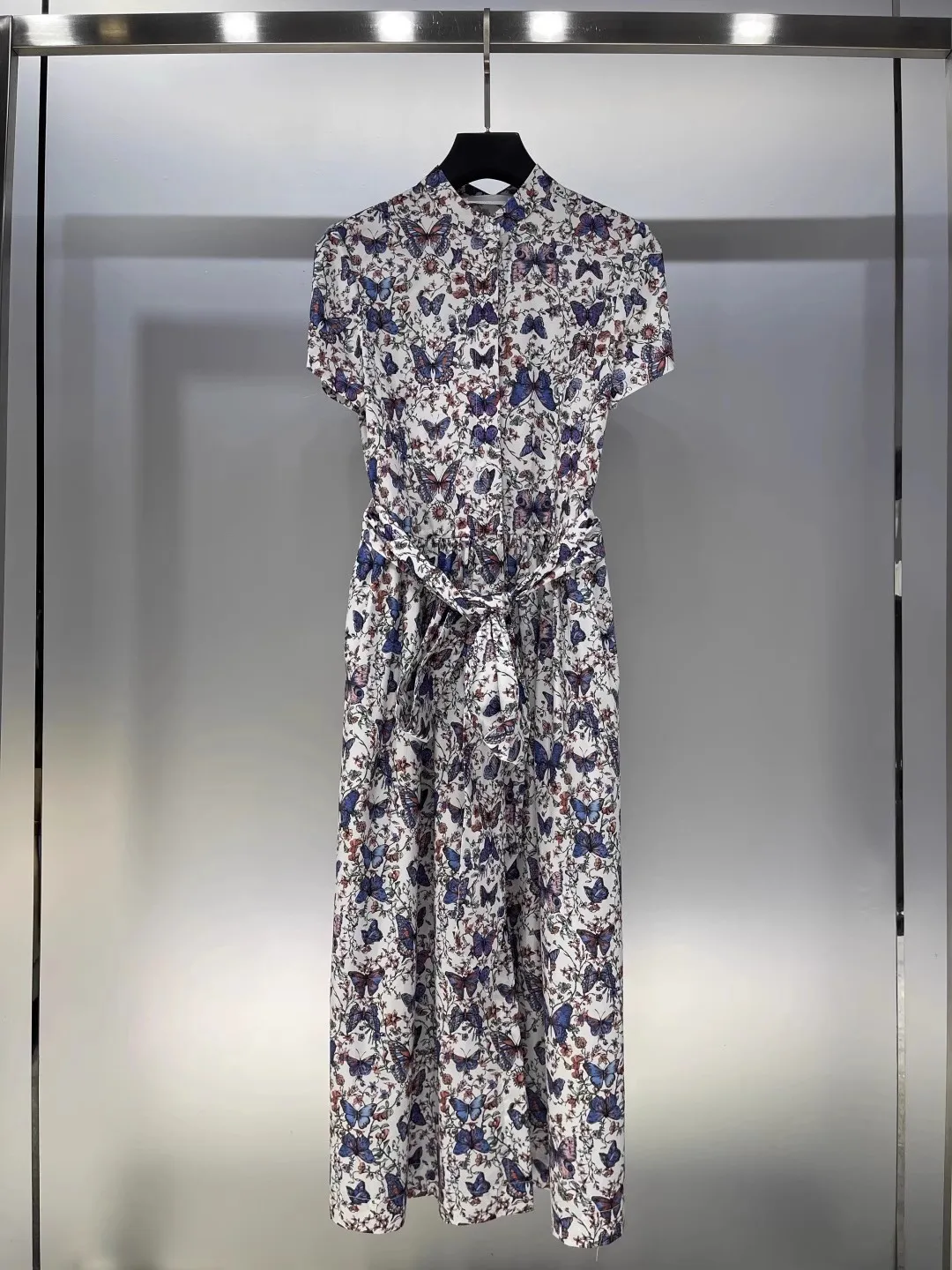 فستان أنيق برباط مطبوع على شكل فراشة للنساء برقبة دائرية وأكمام قصيرة ملابس خروج فيستدوس بودي كون قماش أنيق عتيق للسيدات #5