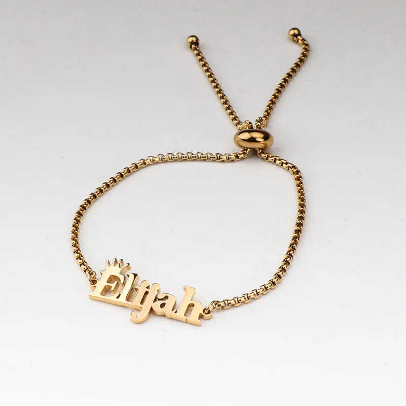 Custom Name Bracelet for Men Stainless Steel Rope Chain Adjustable Slide Bead Hip Hop Nameplate Bracelet Valentines Day Gift