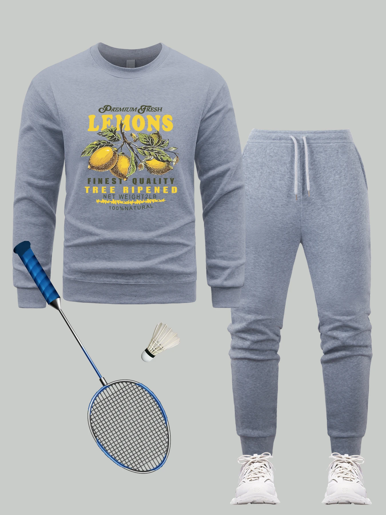

Premium Fresh Lemons Fruit Print Sweatshirt Suits Men Fleece Fashion Pullover Autumn All-Match Sportswear Soft Sport Sweatpants