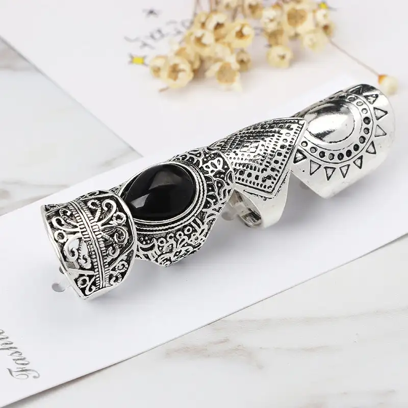 4pc Vintage Silver Plated Gypsy Boho Ethnic Ring Set