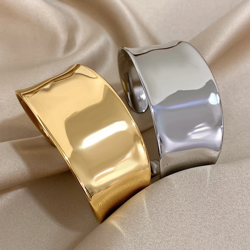 

Classic Glossy Thick Wide Open Bracelet Stainless Steel Bangle for Women Men Cuff Wirstband Smooth Waterproof Bangle Jewelry