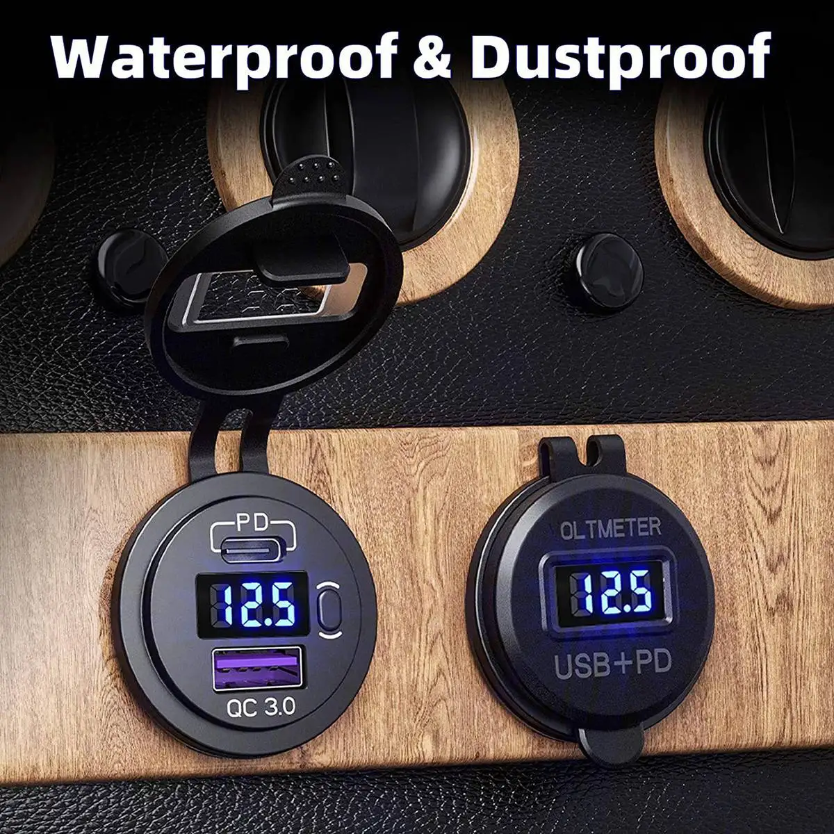 Chargeur USB Quick Charge QC 3.0 et PD pour voiture et tourisme, adaptateur de prise avec interrupteur, voltmètre pour camions, montres et motos