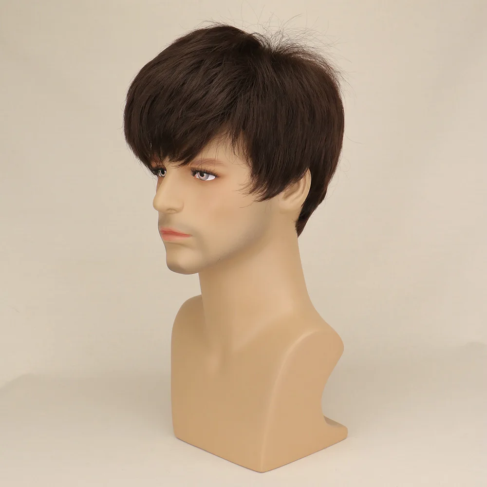 WHIMSICAL W Synthetic Hair Dark Brown Wig Male Hot Straight Men Hair Natural Mens Toupee Wig