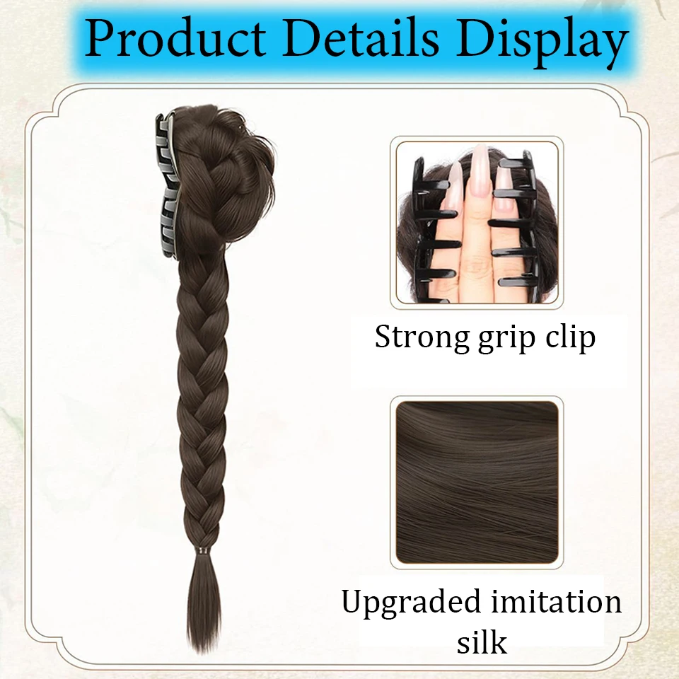 Ancient Style Side-Tied Claw Clip Bun Synthetic Wig Headband Hanfu Bun Twists Braid Wig With Ponytail Extension Braid For Women