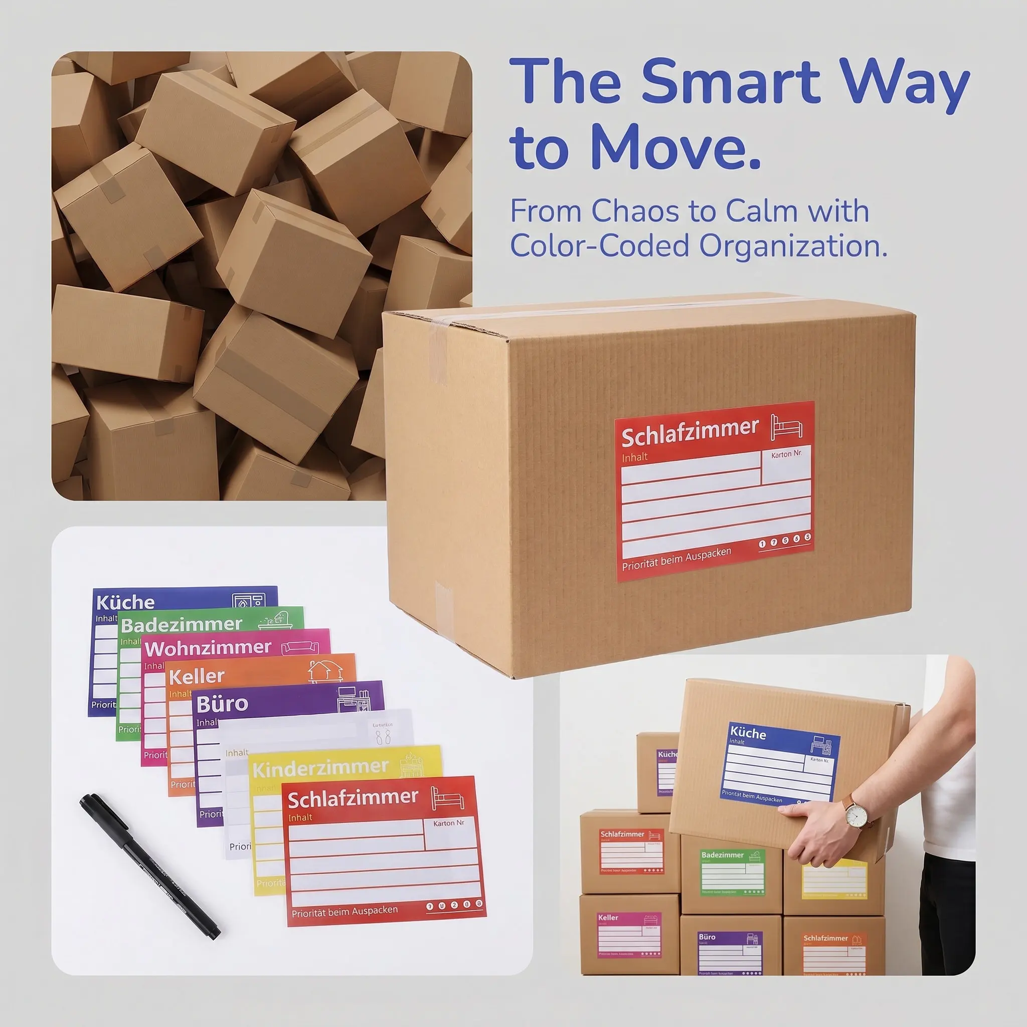80Pcs Moving Box Labels Large Writable Matte Blank 4x6 Self Adhesive Color Coded Packing Labels for Home Office Relocation