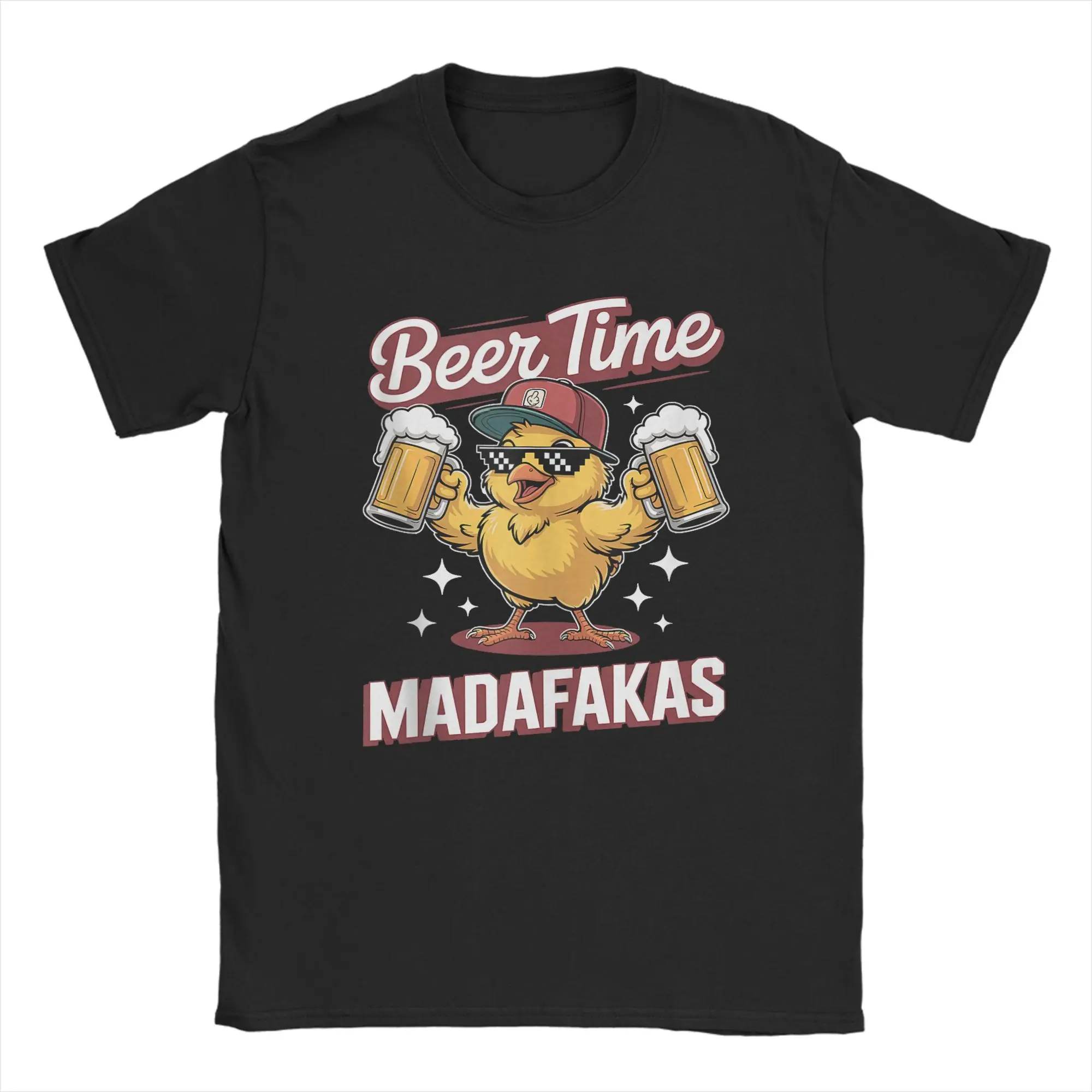 Casual T Shirt Summer Beer Time Madafakas Novelty T-Shirts  Cotton Tshirt for Mens Awesome Hot Sale Short Sleeve Clothing