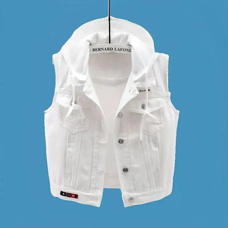 2026 Female Hooded Large Size 5XL Jeans Vest Jacket Spring Summer Women New Denim Sleeveless Coat Korean Lady Cowboy Waistcoat