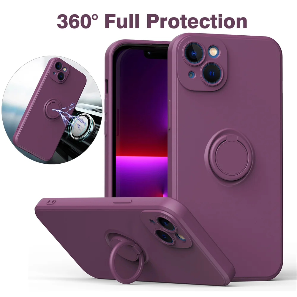 Luxury Liquid Silicone Magnetic Cases For iPhone 15 14 13 12 11 Pro Max XS XR 6 6s 7 8 Plus SE 2020 Soft Cover With Ring Holder