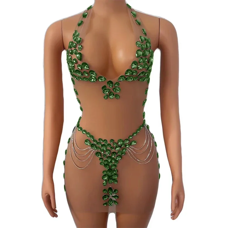 8 farben Strass Kleid Sexy Mesh Party Abendkleider Frauen Sänger Feiern Bühne Outfit Dj Ds Gogo Dance Kostüm XS 7391