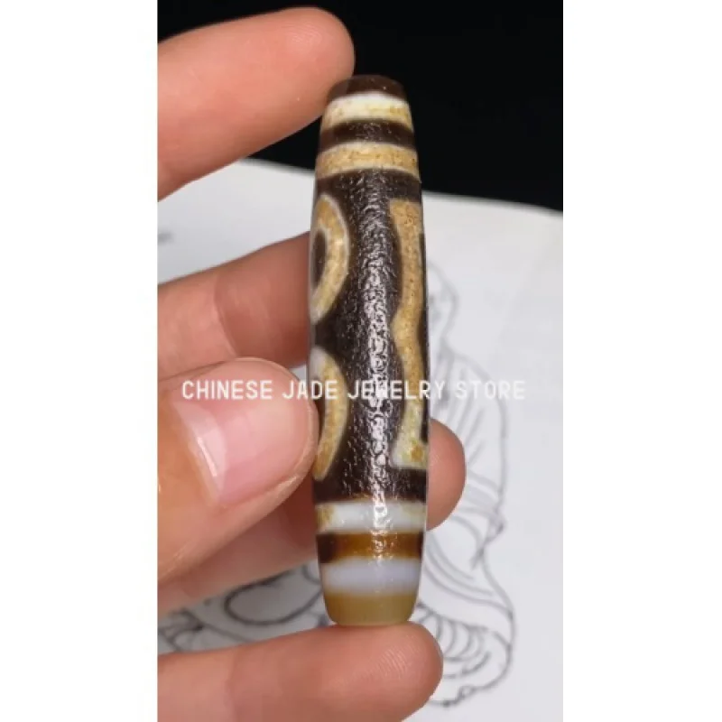 Ancient Tibetan DZI Beads Old Agate Double Stripe 3 Eye Totem Amulet Pendant GZI