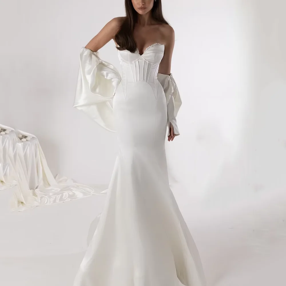 カスタマイズされたエレガントなウェディングドレス、スイートハートネック、マーメイドブライダルガウン、床丈のブライドドレス、シンプルなベスティド・デ・ノビア