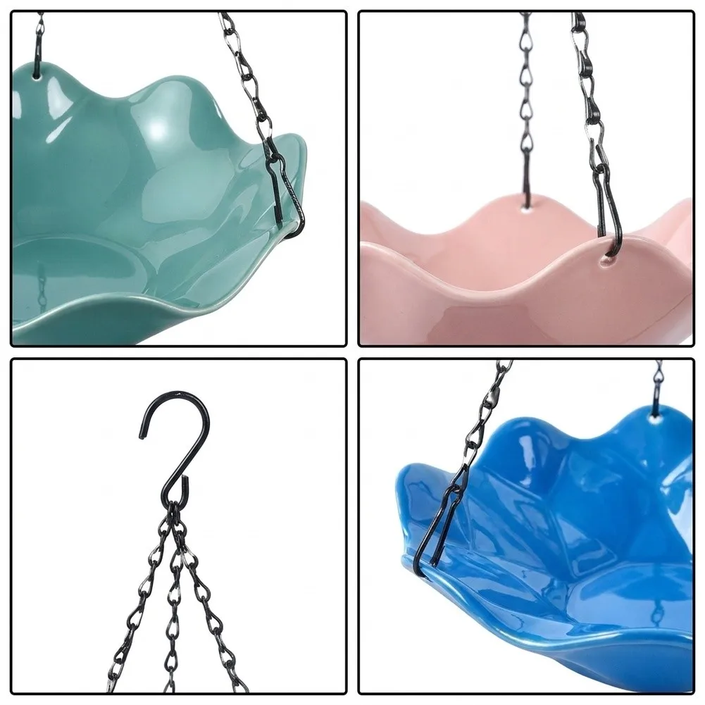Three Small Bird Feeders with Chain for Outdoor Use in Gardens Decks or Yards Made from PP Plastic Construction