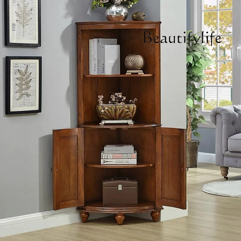 XR All Solid Wood Corner Cabinet, Corner Cabinet, Triangular American Style, Wall Storage Display Rack, Simple Corner Cabinet