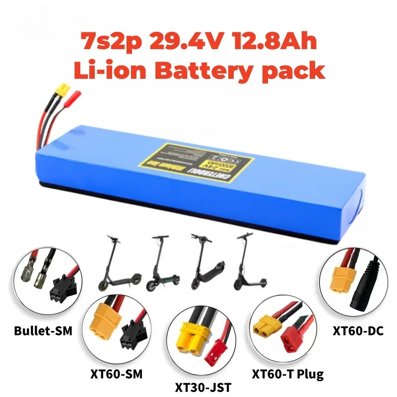 Aleaivy 24V 12800mAh 18650 7S2P High-Capacity Li-ion Battery with Shock-Resistant Cotton, 29.4V 12.8Ah for E-Scooters & Bicycles