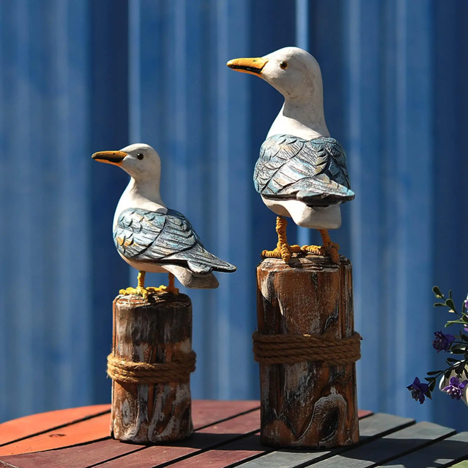 

2 Pieces Wood Craft Bird Statue Ornament Cabinet Beach Home Decoration