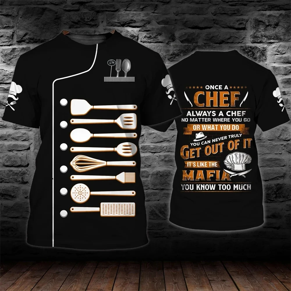 HipHop Chef Uniform Fashion Trend T Shirt For Men Summer Breathable Oversized Short Sleeve Casual O-neck Tee Tops VintageClothes