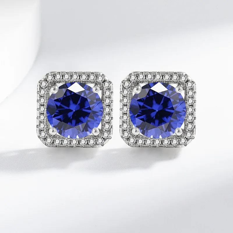 

925 Sterling Silver Light Luxury Two Carat Crystal Zircon Geometric Square Stud Earrings Birthday Anniversary Wedding Party Gift