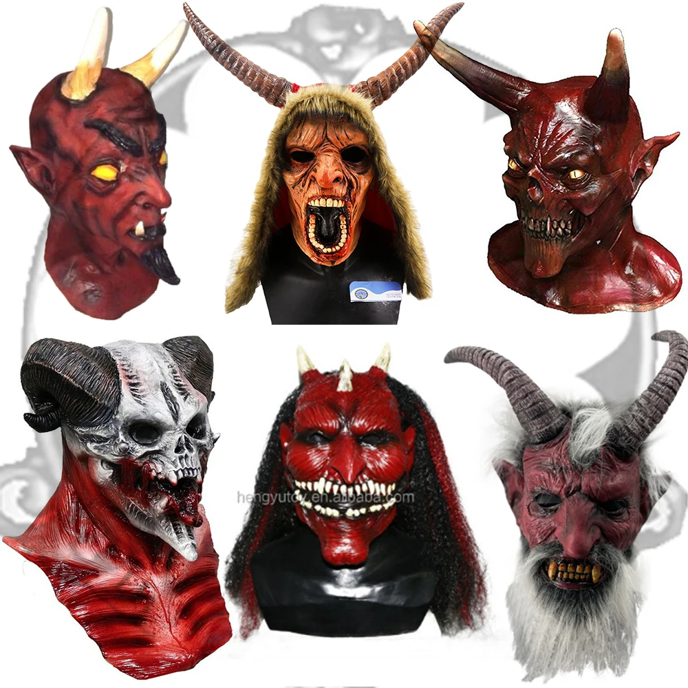 Horror Horned Devil Mask Scary Krampus Demon Halloween Masks Party Movie Cosplay Costumes Dress