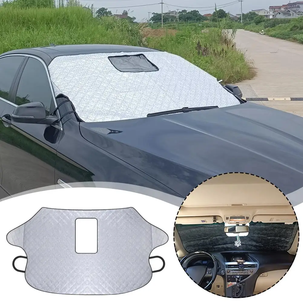 Car Front Windsheild Winter Snow-Proof Protection Cover with Anti-UV Accessories Auto Waterproof Dashcam Hole Y7X9