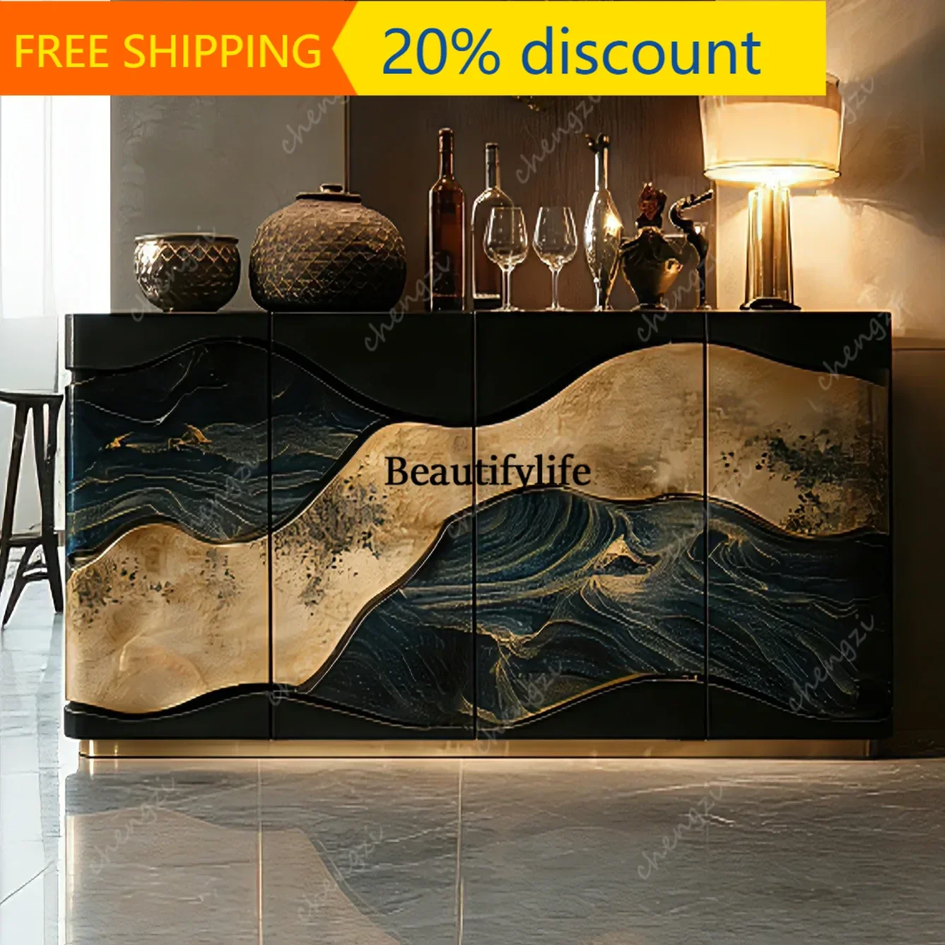J132 New Chinese and ancient style special-shaped art decoration cabinet foyer entrance cabinet villa living room high luxury
