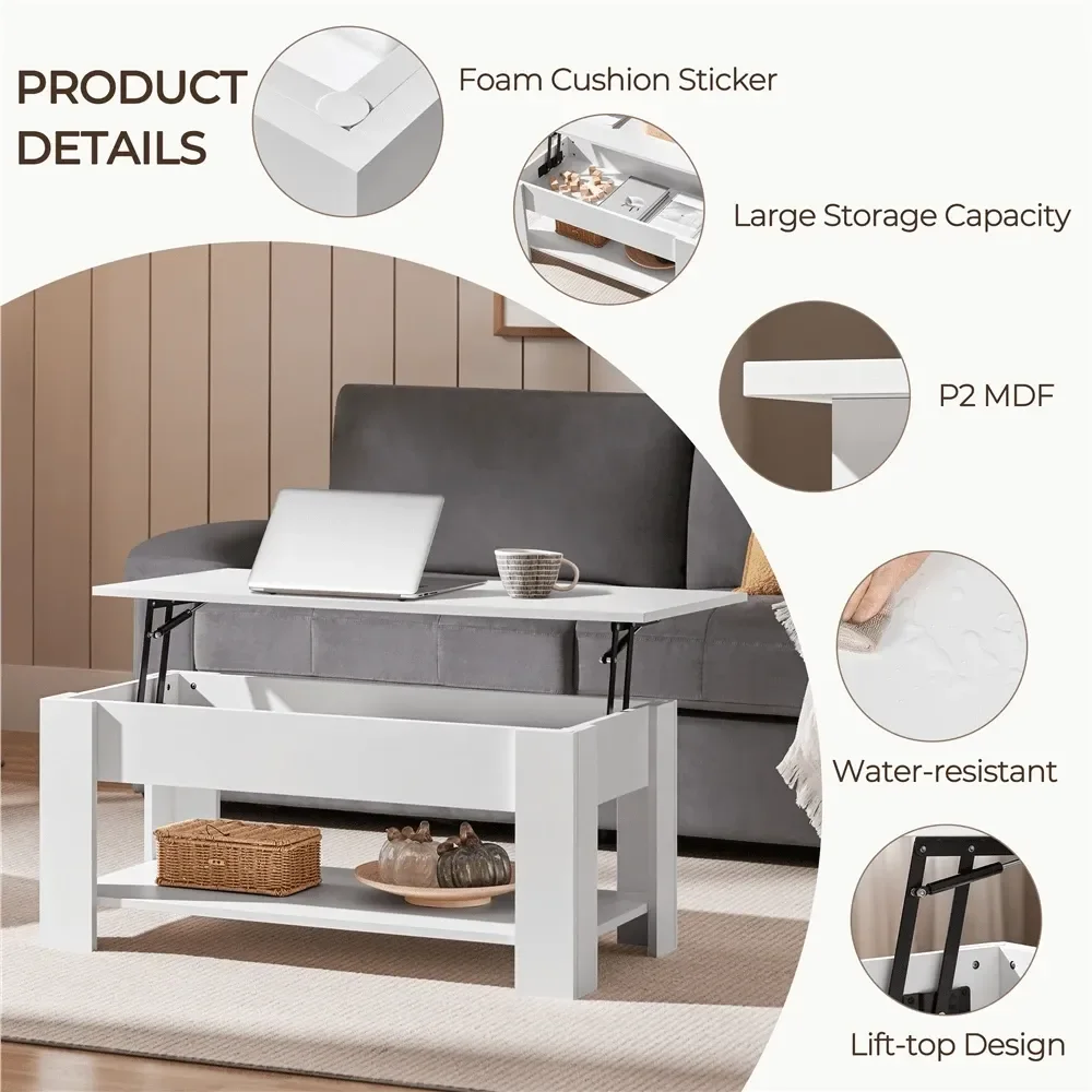 

1PC Rustic LiftTop Coffee Table, Center Table With Hidden Compartment Open Shelf, SpaceSaving Side Table For Living Room, Recep