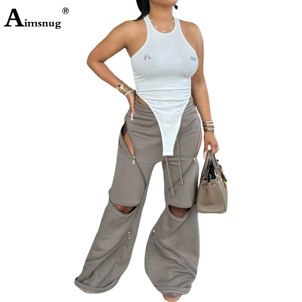 

Gray Black Wide Leg Pants 2025 American Fashion Hip Hop Multi-zipper Cuff Trousers Plus Size Women Casual Full-Length Pants New