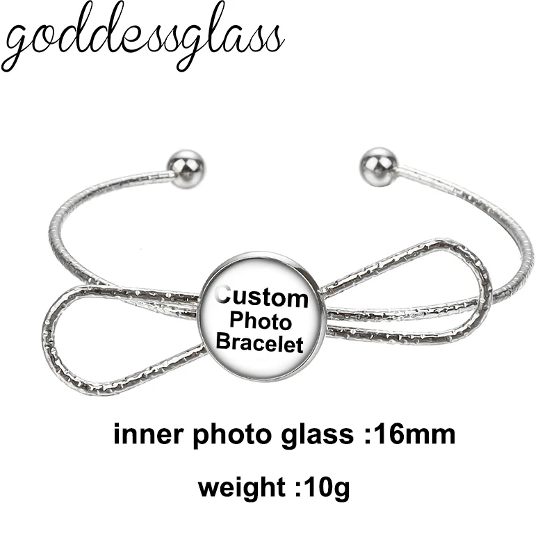 Personalized Photo Custom picture DIY 16mm Photo glass bracelet silver plated bangle adjustable DIY jewelry