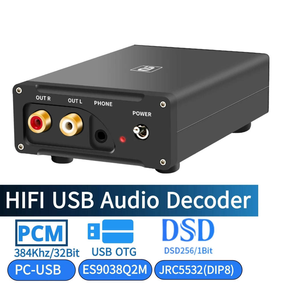 HIFI USB Audio Decoder 32BIT 384KHz DAC Converter DSD ES9038Q2M Decoding Stereo PC OTG Headphone Amplifier Adapter PS Gaming