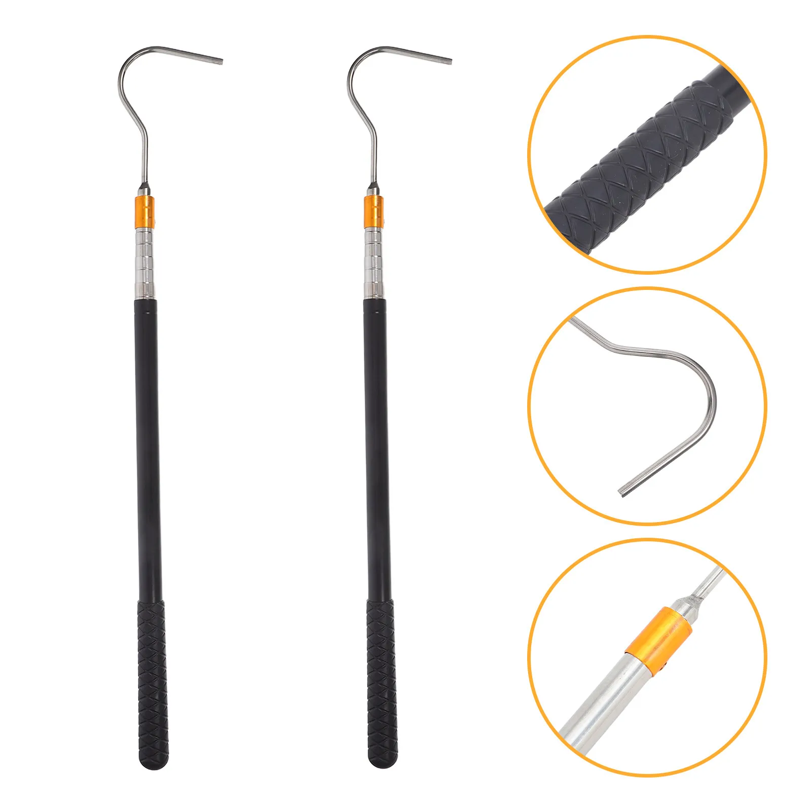 2Pcs Attic Ladder Pull Down Hook Pole Ergonomic Handle Telescoping Rod for Loft Stairs Skylights Smooth Operation Reliable