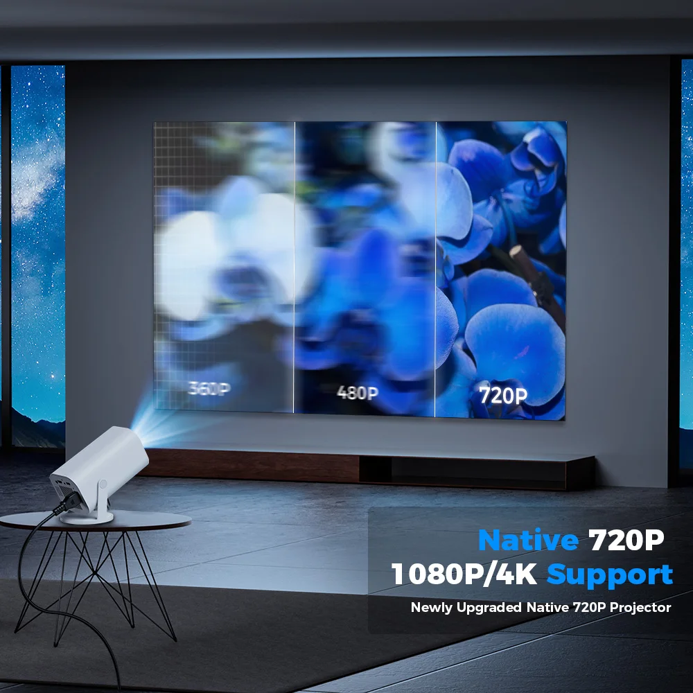 Smart Mini Portable Projector 4K Android11.0 720P Native 1280*720P Dual WIFI6 BT5.0 Outdoor Cinema Beam Projector Auto Keystone