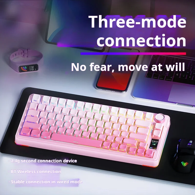 AULA S75 Pro 75% Tri-Mode Mechanical Keyboard TFT Screen Metal Knob Hot Swap Gasket RGB PBT Custom Gaming Keyboard for PC Laptop