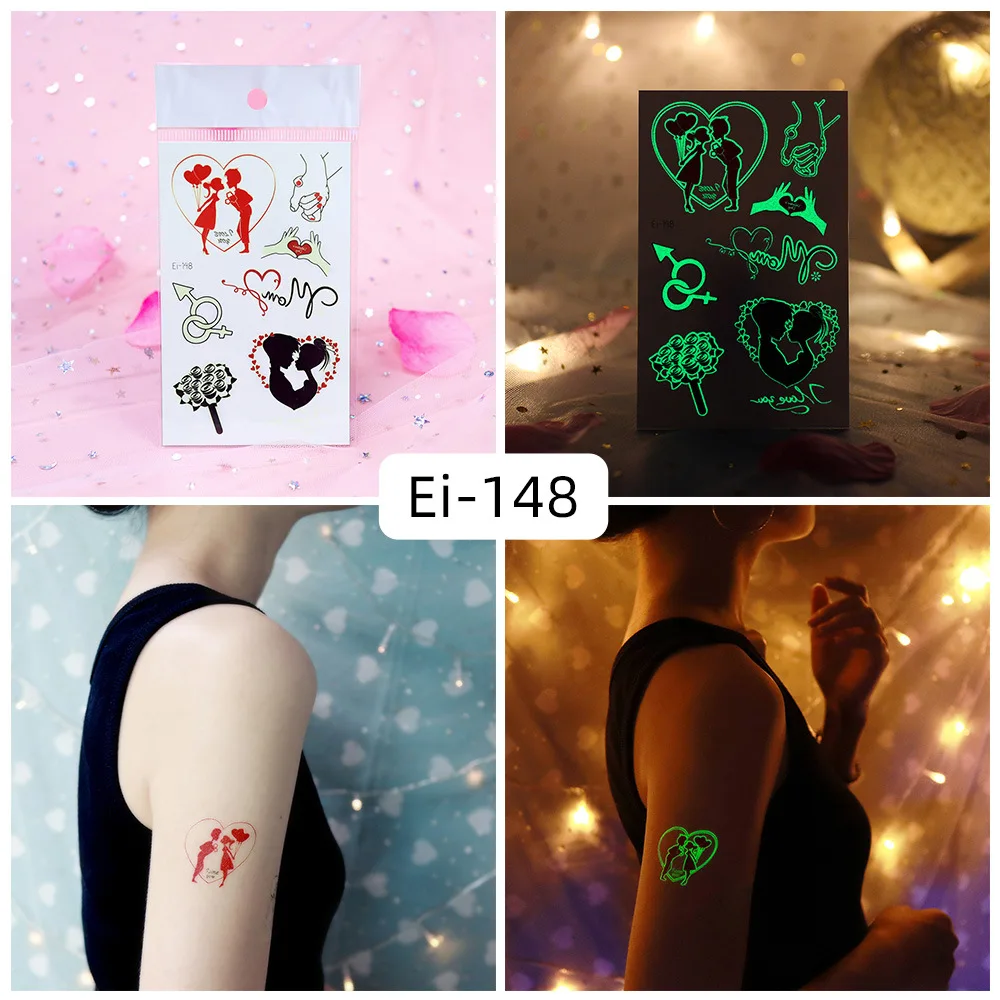 Luminous Love Heart Tattoo Stickers Temporary Sticker Arm False Tattoos Wedding Party Music Festival Night Bar Waterproof