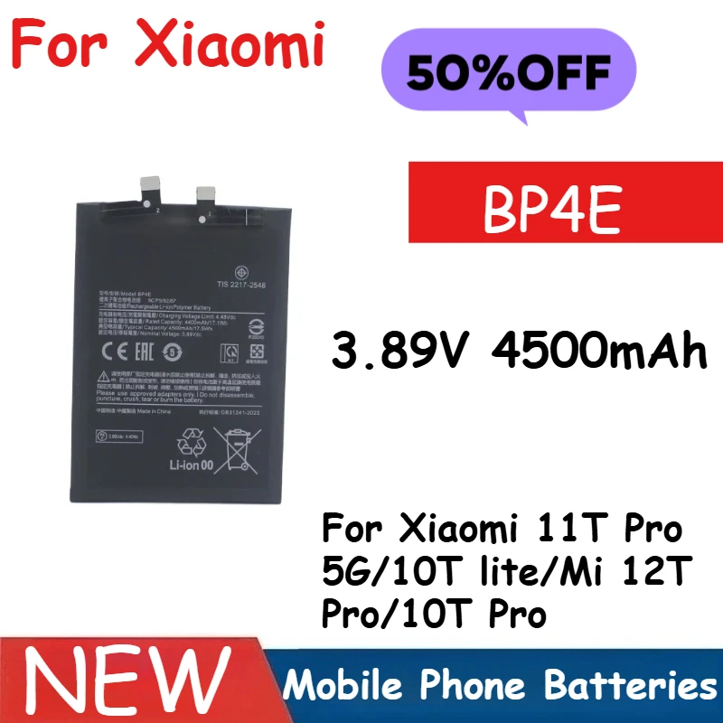 

BP4E Battery 3.89V 4500mAh For Xiaomi 11T Pro 5G/10T lite/Mi 12T Pro/10T Pro Brand-New High Quality Replacement Phone Battery