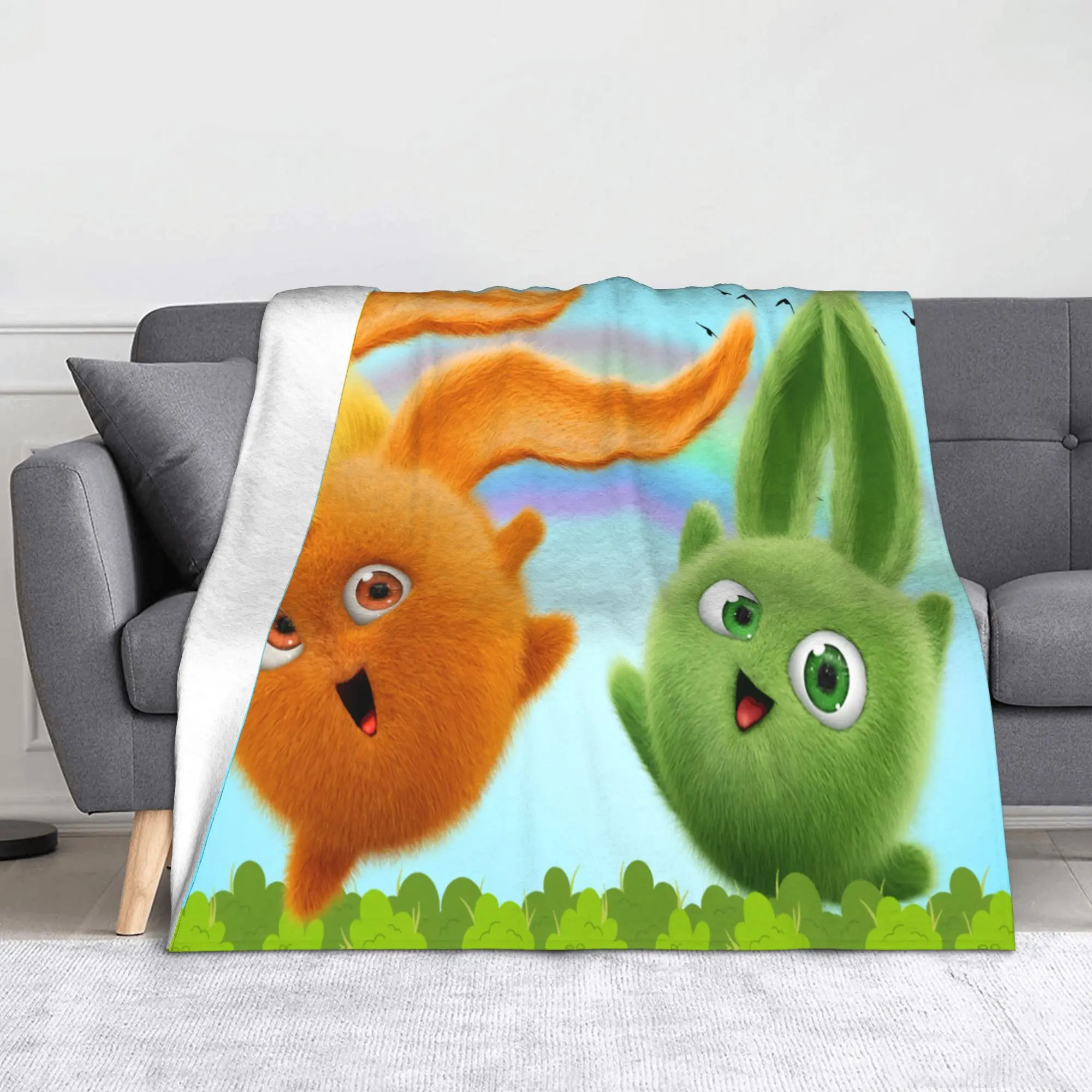 Sunny Bunnies Cartoon Plush Blankets Hopper Turbo Funny Throw Blankets for Home 125*100cm Quilt