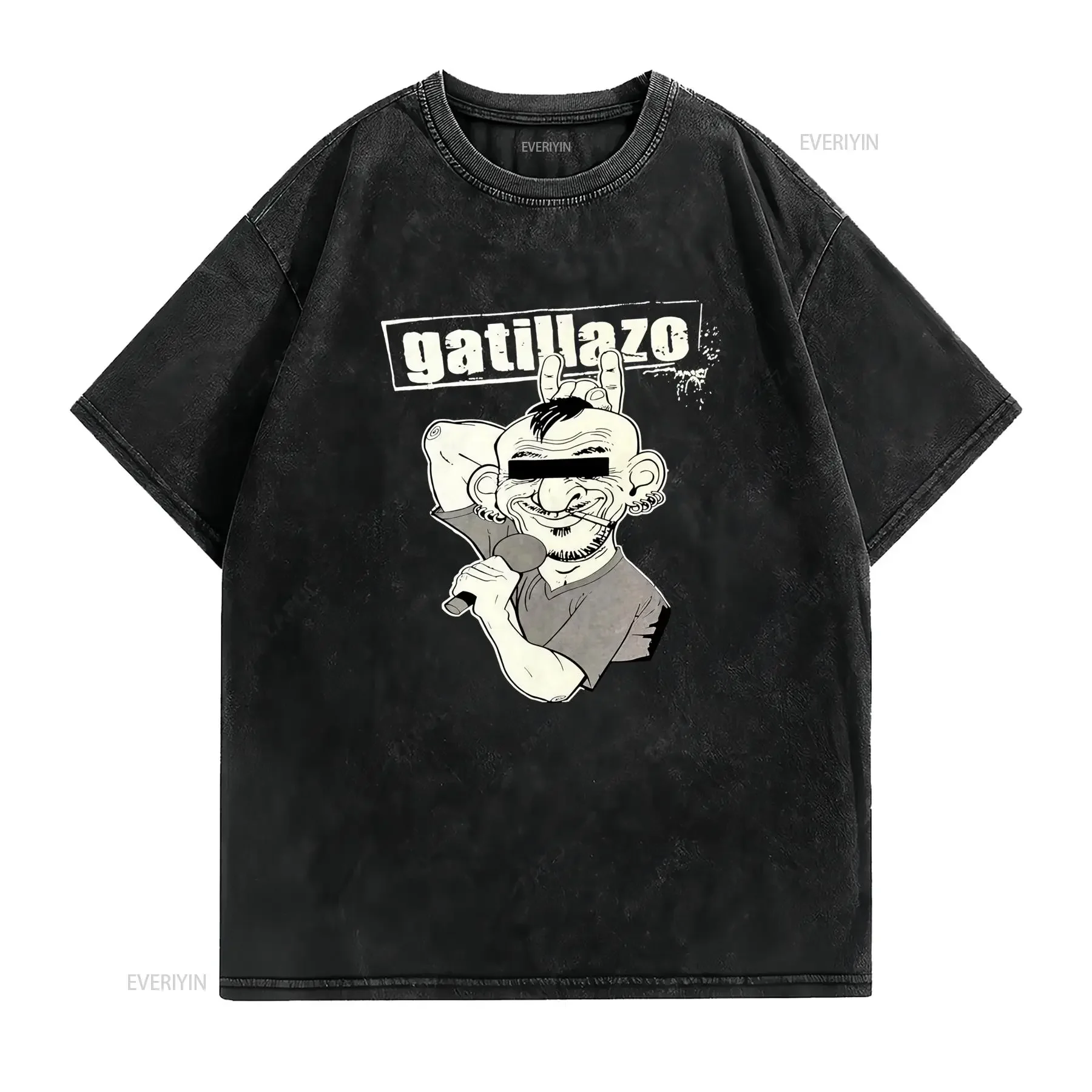 Camiseta Vintage Gatillazo Punk Rock Español para Hombres Suave y Transpirable con Texto Ropa Casual de Calle Conciertos Soft