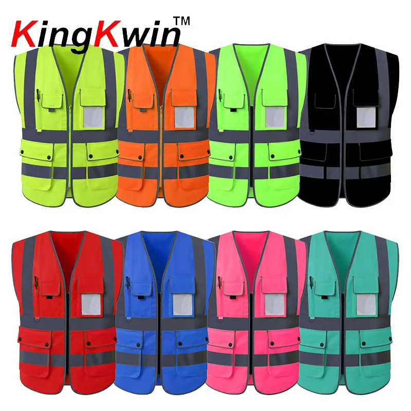 High Visibility Vest Black Reflective Safety Vest for Man Construction Work Clothes with Reflector