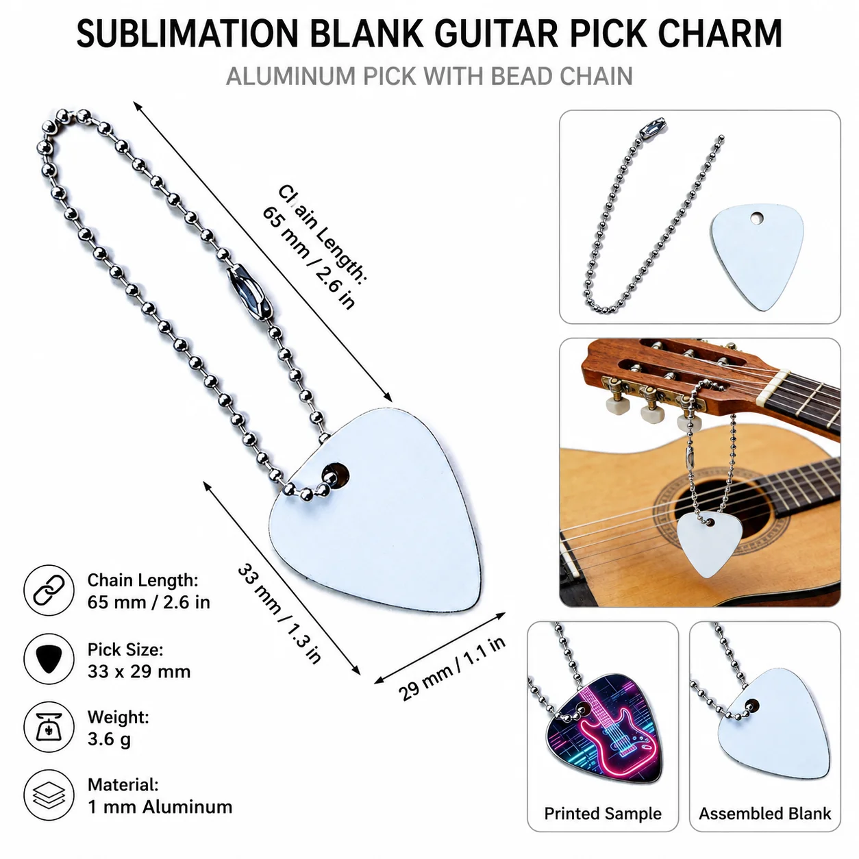 Custom Photo Guitar Picks Personalized Logo Necklace