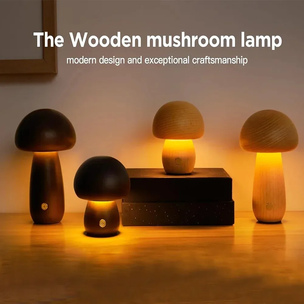 Rechargeable Touch  Mushroom Table Lamp Portable Bedroom Bedside Night Light Cute Small Dimmable Desk Lamp for Home Decoration