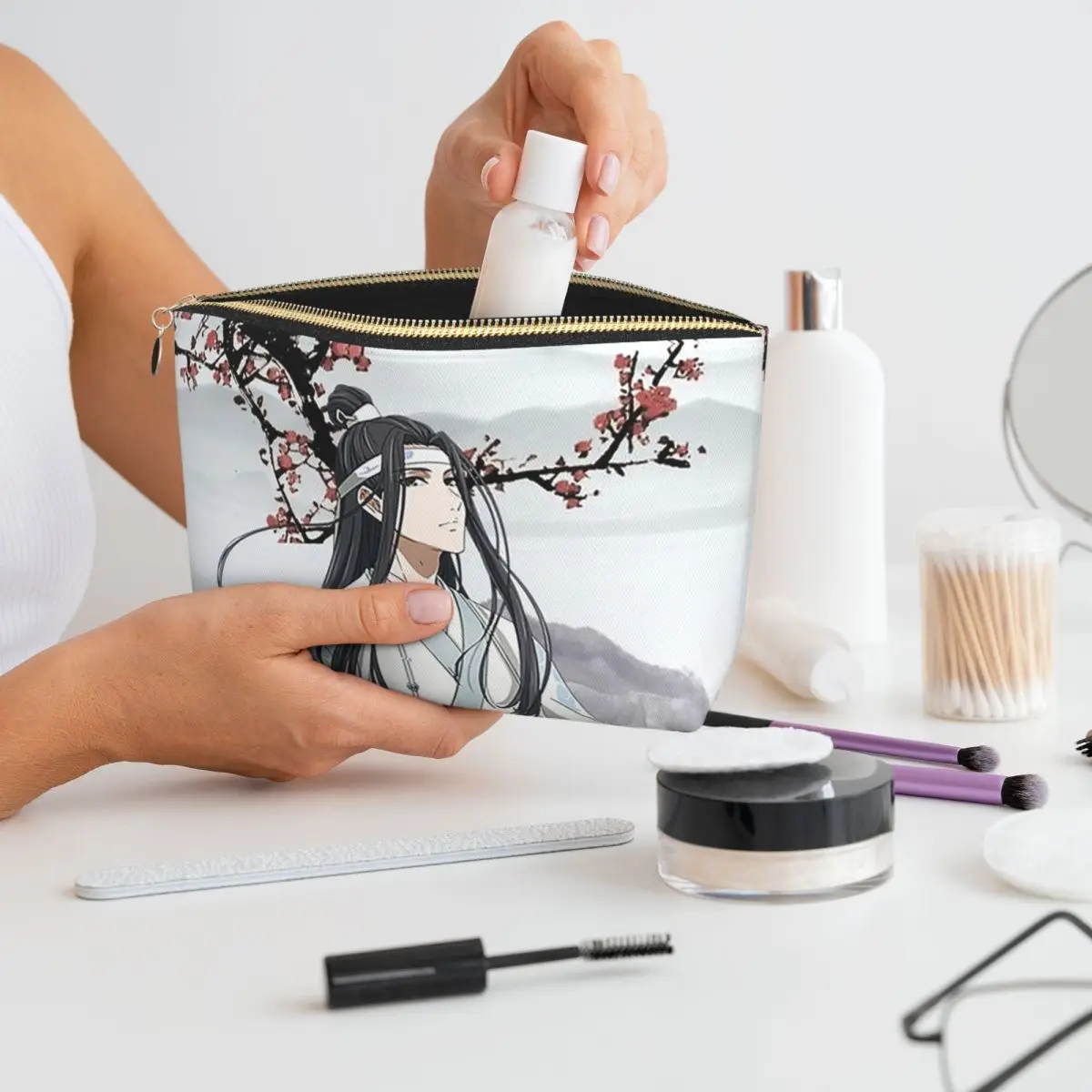 لان وانغجي الأزرق ساكورا الفن الجامح مو داو زو شي جوسو لان حقائب مستحضرات التجميل النسائية السفر ماكياج المنظم الحقيبة تخزين أدوات الزينة #1