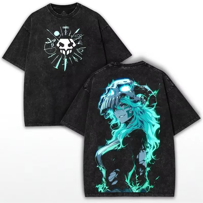 Anime BLEACH Shihouin Yoruichi T-shirt Men Clothing Manga Vintage Washed Oversized T Shirt Summer Harajuku Cotton Tees Clothes