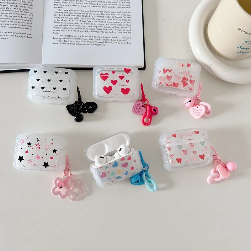 Cute Cartoon Beautiful double-sided Love Heart Cover For Apple AirPods 1 2 3 pro 2 Bluetooth Earphone Case With KeyChain