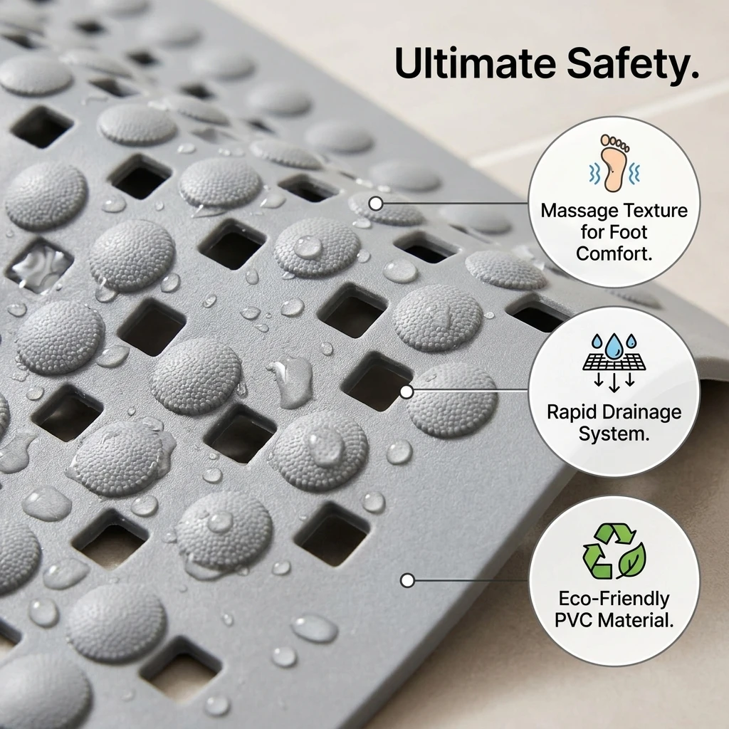 Bathroom Anti-Slip Mat Eco-Friendly PVC Shower Pad with Massage Dots for Bathtub Safety and Fall Prevention