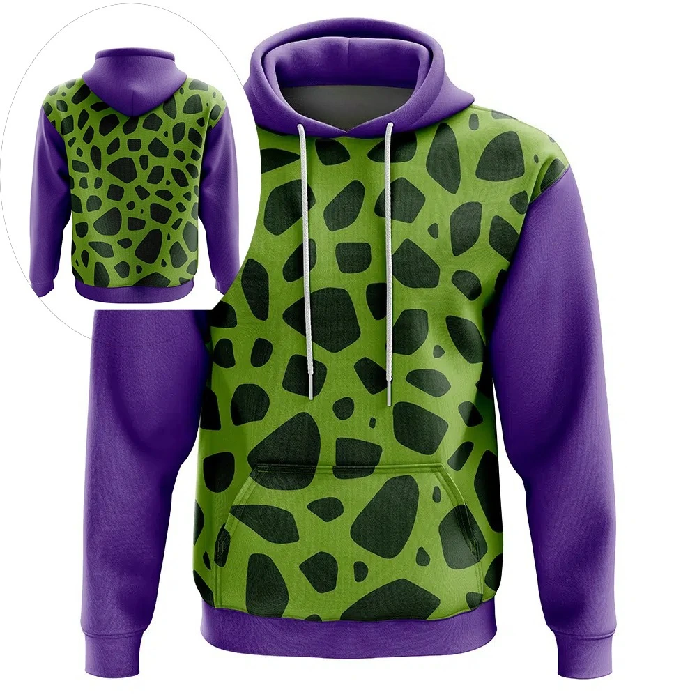 2026 Herbst Winter Dragon Ball Cell Cosplay Hoodie, 3D-Druck Retro Streetwear Übergroßer Polyester-Sweatshirt für Männer Frauen Kinder
