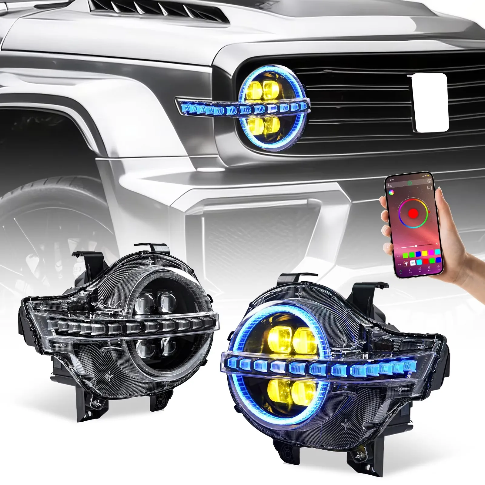 for GWM Tank 300 Headlight 2019-2025 WEY Upgraded Colorful LED Front Lamp RGB DRL Yellow White Lens Headlights RGB Head Light