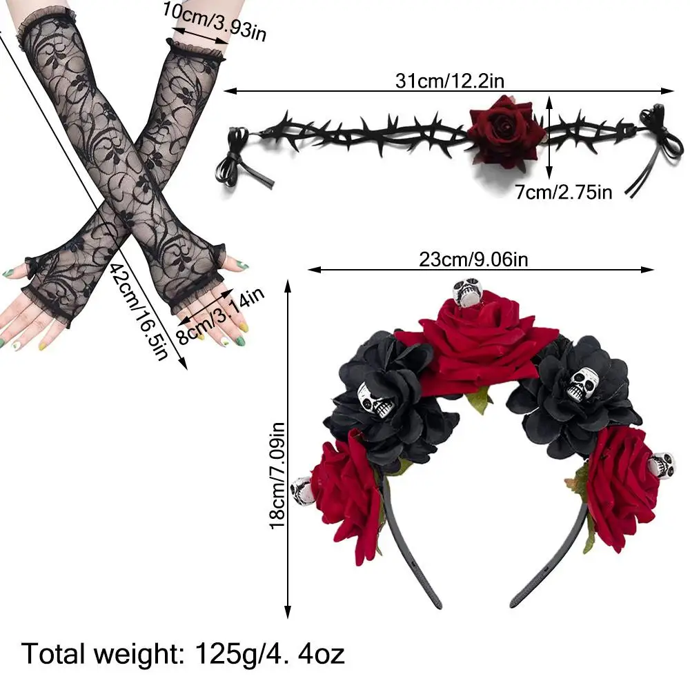 Set da 3 pezzi Accessori per costumi di Halloween Novità Copricapo per il giorno dei morti Fascia per capelli con teschio rosa