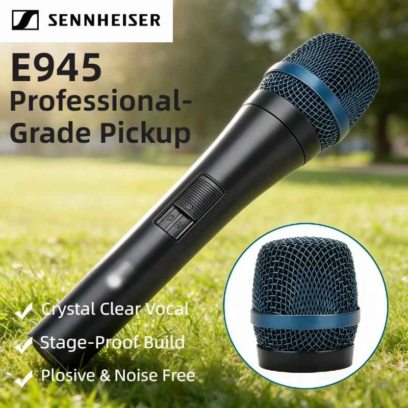 

Профессиональный динамический вокальный микрофон Sennheiser E945 с суперкардиоидной диаграммой направленности, проводной, для живых выступлений, сцены и студии.