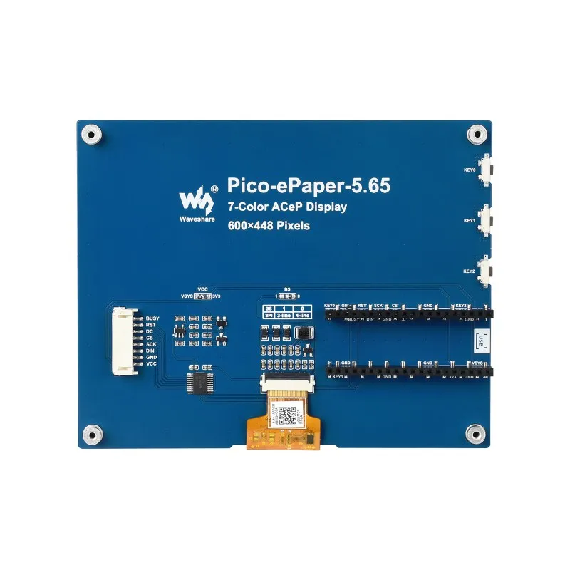 5.65inch Colorful e-Paper E-Ink Display Module for Raspberry Pi Pico 600*448 Pixels ACeP 7-Color Screen Support Custom