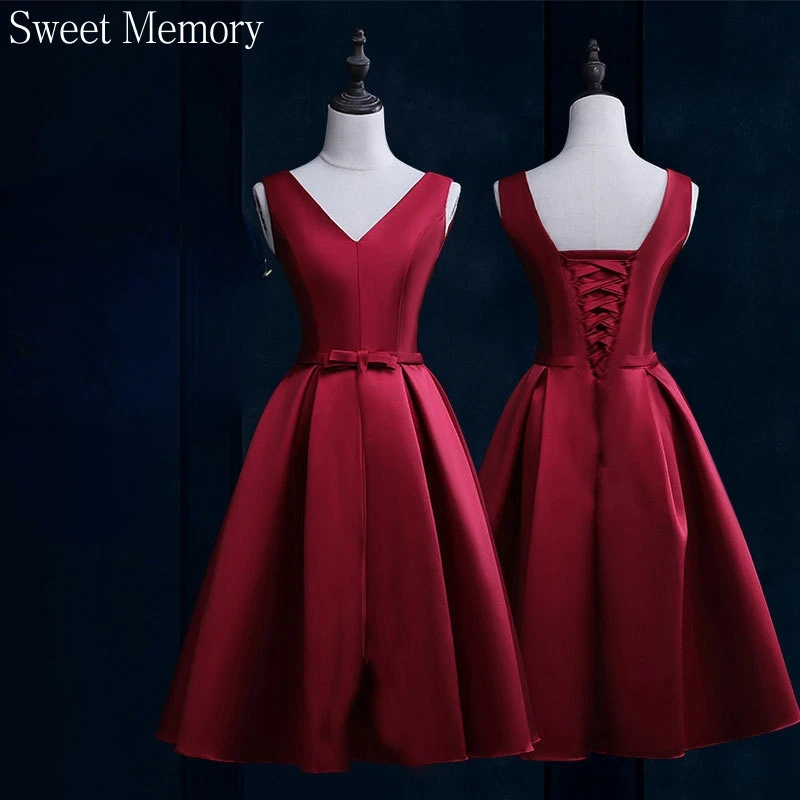 F280 White Wine Red Black Evening Dresses Prom Gown Sexy Women V-Neck Sleeveless Lace Up Simple Wedding Party Dress