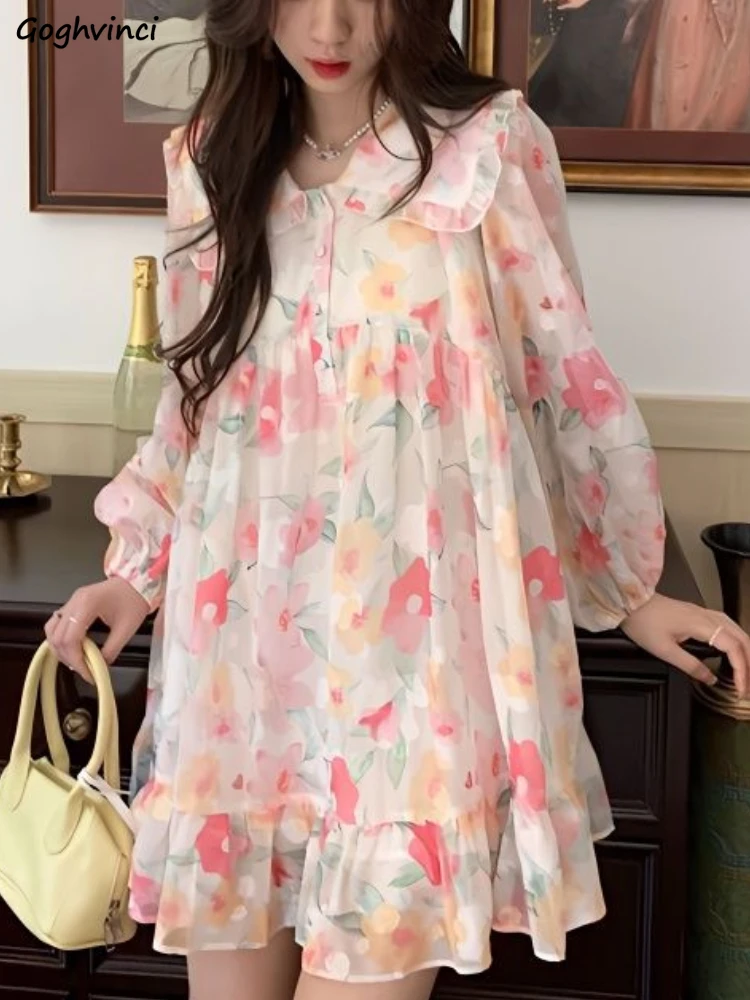 

Женские платья с цветочным принтом, свободный крой, универсальный дизайн, весенняя фея, корейский стиль, с напуском, для отдыха, элегантные, дышащие, женские, на каждый день